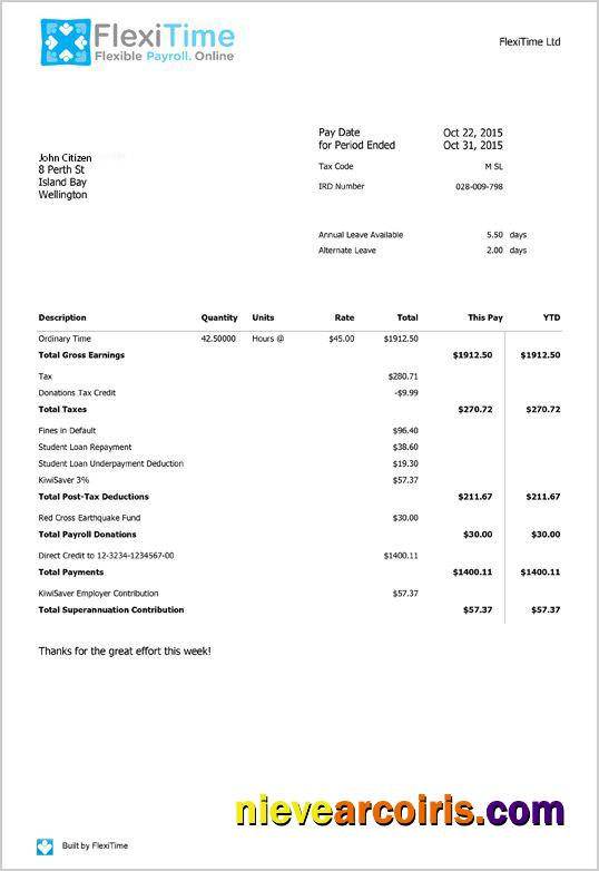 NEW ZEALAND FLEXITIME payroll